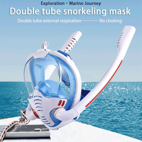 Snorkeling Mask Double Tube Silicone Full Dry Diving Mask Adult Swimming Mask Diving Goggles, Size: L/XL(White/Blue)