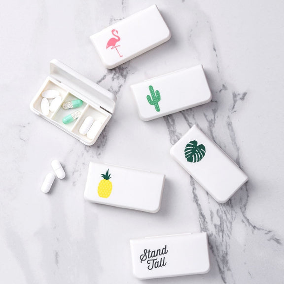 8 PCS Small Portable Moisture-proof Sealed Medicine Box 3 Compartments A Day Medicine Divided(Flamingo)