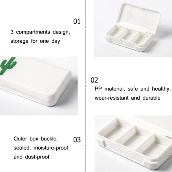 8 PCS Small Portable Moisture-proof Sealed Medicine Box 3 Compartments A Day Medicine Divided(Letter)