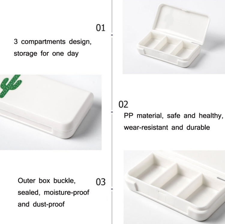 8 PCS Small Portable Moisture-proof Sealed Medicine Box 3 Compartments A Day Medicine Divided(Pineapple)