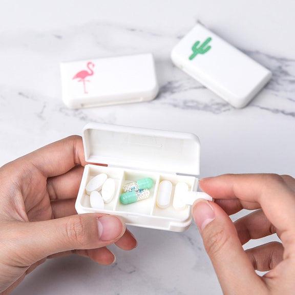 8 PCS Small Portable Moisture-proof Sealed Medicine Box 3 Compartments A Day Medicine Divided(Pineapple)