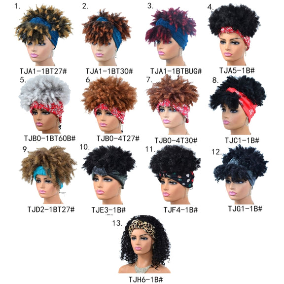Headscarf Wig Black Gradient Small Curly Wig Explosive Headgear, Colour: 3.TJA1-1BTBUG#