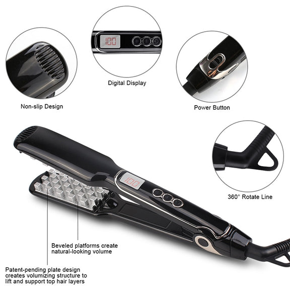 Multi-functional Long & Short Hair Styling Iron Ceramic Tourmaline Volumizing Hair Iron, Plug standard:EU(Black gold)