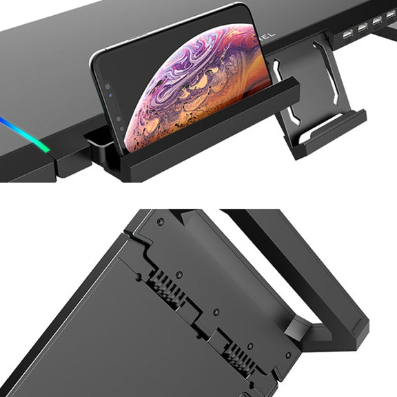 ICE COOREL T1 Monitor Increased Rack Foldable Laptop Stand With RGB Lighting & 4xUSB2.0 Expansion Interface(Moonlight White)