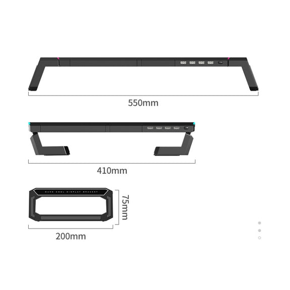 ICE COOREL T1 Monitor Increased Rack Foldable Laptop Stand With RGB Lighting & 4xUSB2.0 Expansion Interface(Moonlight White)