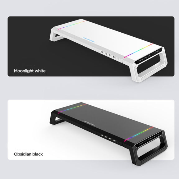 ICE COOREL T1 Monitor Increased Rack Foldable Laptop Stand With RGB Lighting & 4xUSB2.0 Expansion Interface(Moonlight White)