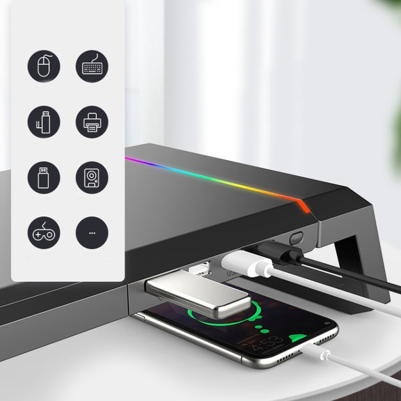 ICE COOREL T1 Monitor Increased Rack Foldable Laptop Stand With RGB Lighting & 4xUSB2.0 Expansion Interface(Moonlight White)