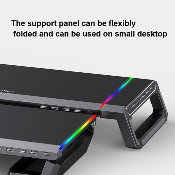 ICE COOREL T1 Monitor Increased Rack Foldable Laptop Stand With RGB Lighting & 4xUSB2.0 Expansion Interface(Moonlight White)