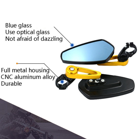 Electric Bike Motorcycle Modified Reversing Retro Rearview Handle Mirror All Aluminum Reflective Rearview Mirror(Golden)