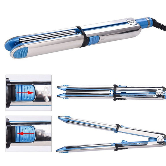 2 in 1 Titanium Hair Straighter Curler Iron(Blue)