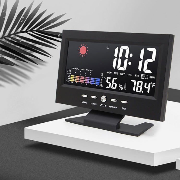 8082T Weather Forecast Clock LED Color Screen Perpetual Calendar Temperature And Humidity Intelligent Voice Control Electronic Alarm Cloc,Specification: Black