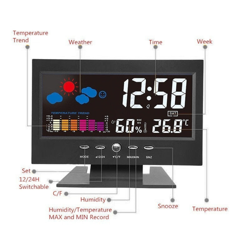 8082T Weather Forecast Clock LED Color Screen Perpetual Calendar Temperature And Humidity Intelligent Voice Control Electronic Alarm Cloc,Specification: Black - Alarm Clocks by PMc TechLife | Online Shopping South Africa | PMc TechLife | Buy Now Pay Later Mobicred