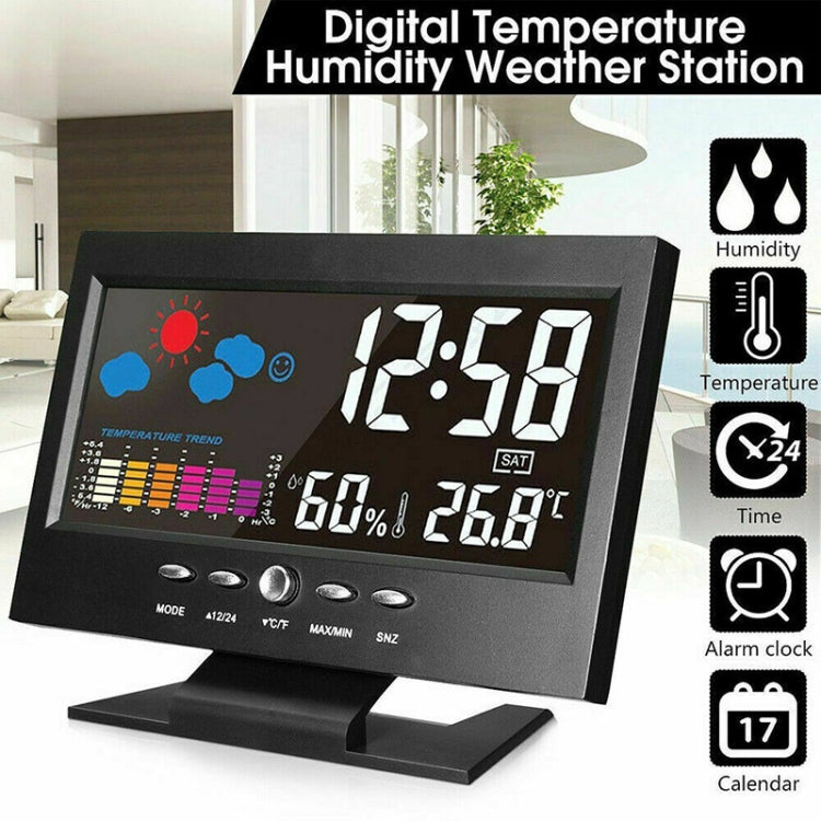 8082T Weather Forecast Clock LED Color Screen Perpetual Calendar Temperature And Humidity Intelligent Voice Control Electronic Alarm Cloc,Specification: Black + USB