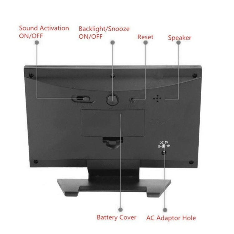8082T Weather Forecast Clock LED Color Screen Perpetual Calendar Temperature And Humidity Intelligent Voice Control Electronic Alarm Cloc,Specification: Black + USB