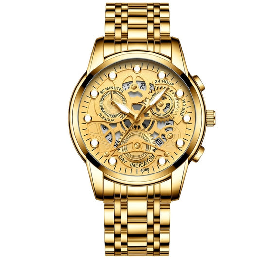 FNGEEN 4088 Men Hollow Quartz Watch Student Waterproof Luminous Watch(Full Gold Gold Surface) - free shipping - PMC Jewellery - Order now!