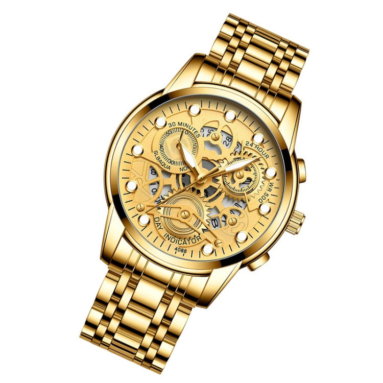 FNGEEN 4088 Men Hollow Quartz Watch Student Water-resistant Luminous Watch(Full Gold Gold Surface)