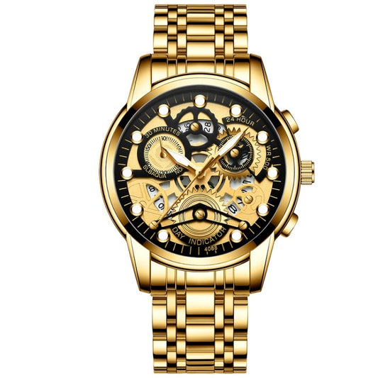 FNGEEN 4088 Men Hollow Quartz Watch Student Waterproof Luminous Watch(Full Gold Black Surface) - free shipping - PMC Jewellery - Order now!