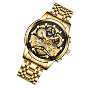 FNGEEN 4088 Men Hollow Quartz Watch Student Water-resistant Luminous Watch(Full Gold Black Surface)