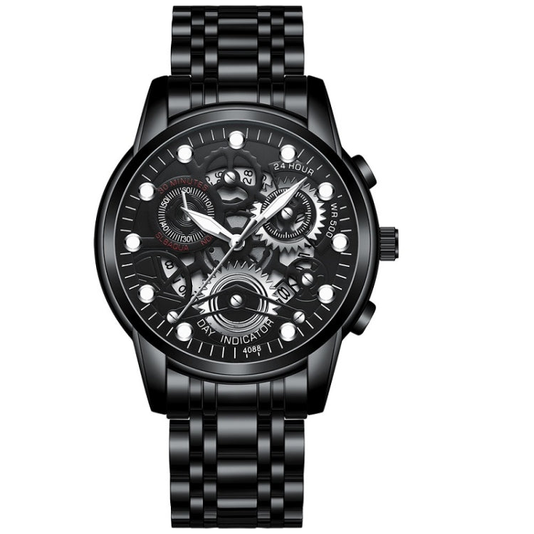 FNGEEN 4088 Men Hollow Quartz Watch Student Waterproof Luminous Watch(Black Steel Black Surface White Nails) - free shipping - PMC Jewellery - Order now!