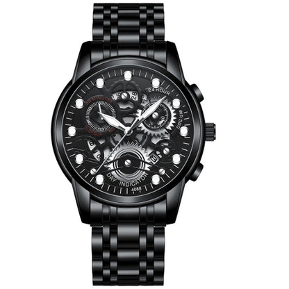FNGEEN 4088 Men Hollow Quartz Watch Student Waterproof Luminous Watch(Black Steel Black Surface White Nails) - free shipping - PMC Jewellery - Order now!