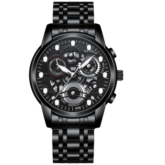 FNGEEN 4088 Men Hollow Quartz Watch Student Waterproof Luminous Watch(Black Steel Black Surface White Nails) - free shipping - PMC Jewellery - Order now!