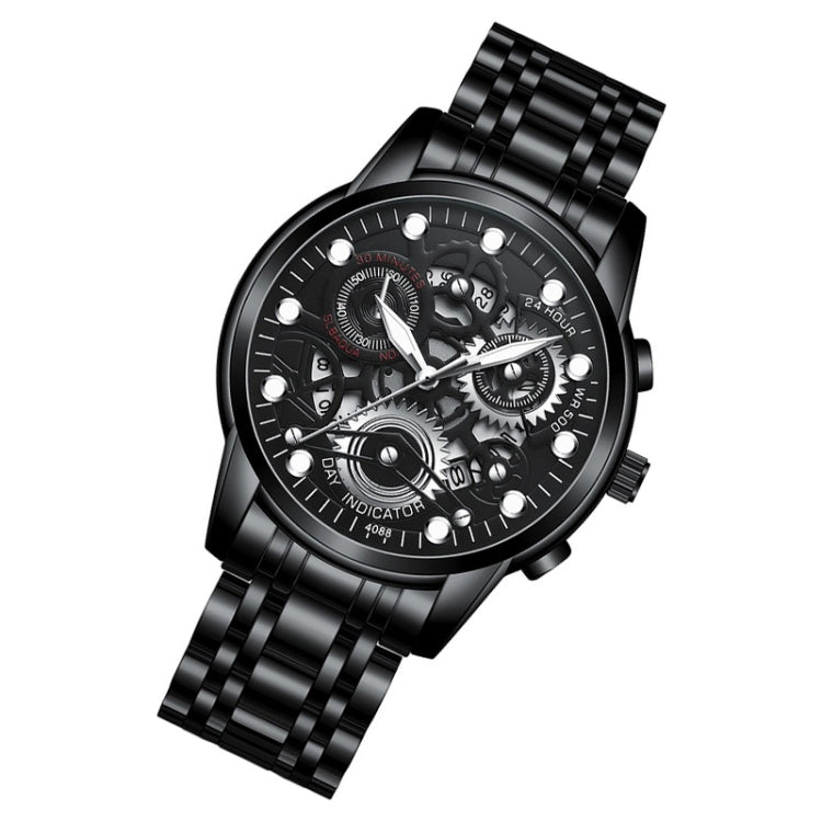 FNGEEN 4088 Men Hollow Quartz Watch Student Waterproof Luminous Watch(Black Steel Black Surface White Nails) - free shipping - PMC Jewellery - Order now!