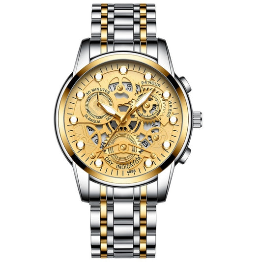 FNGEEN 4088 Men Hollow Quartz Watch Student Waterproof Luminous Watch(Gold And Gold Surface) - free shipping - PMC Jewellery - Order now!