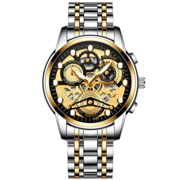 FNGEEN 4088 Men Hollow Quartz Watch Student Waterproof Luminous Watch(Gold Black Surface) - free shipping - PMC Jewellery - Order now!