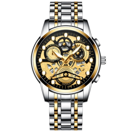 FNGEEN 4088 Men Hollow Quartz Watch Student Waterproof Luminous Watch(Gold Black Surface) - free shipping - PMC Jewellery - Order now!