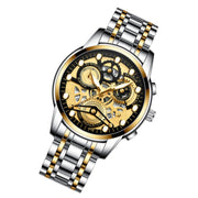 FNGEEN 4088 Men Hollow Quartz Watch Student Water-resistant Luminous Watch(Gold Black Surface)