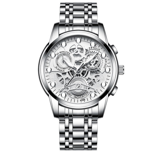 FNGEEN 4088 Men Hollow Quartz Watch Student Waterproof Luminous Watch(White Steel White Surface) - free shipping - PMC Jewellery - Order now!