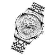 FNGEEN 4088 Men Hollow Quartz Watch Student Water-resistant Luminous Watch(White Steel White Surface)