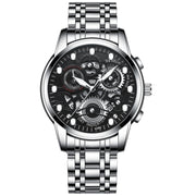 FNGEEN 4088 Men Hollow Quartz Watch Student Water-resistant Luminous Watch(White Steel Black Surface)