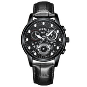 FNGEEN 4088 Men Hollow Quartz Watch Student Water-resistant Luminous Watch(All Black Surface White Nails)