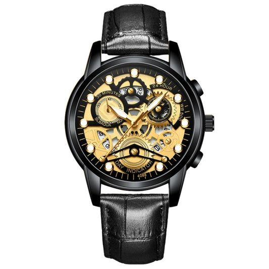 FNGEEN 4088 Men Hollow Quartz Watch Student Waterproof Luminous Watch(All Black Surface Gold Nails) - free shipping - PMC Jewellery - Order now!