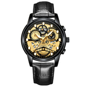 FNGEEN 4088 Men Hollow Quartz Watch Student Water-resistant Luminous Watch(All Black Surface Gold Nails)