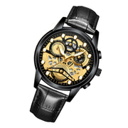 FNGEEN 4088 Men Hollow Quartz Watch Student Water-resistant Luminous Watch(All Black Surface Gold Nails)