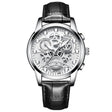 FNGEEN 4088 Men Hollow Quartz Watch Student Waterproof Luminous Watch(Black Leather White Steel White Flour) - free shipping - PMC TechLife - Order now!