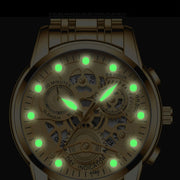 FNGEEN 4088 Men Hollow Quartz Watch Student Water-resistant Luminous Watch(Black Leather White Steel Black Surface)