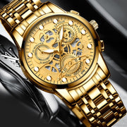 FNGEEN 4088 Men Hollow Quartz Watch Student Water-resistant Luminous Watch(Black Leather White Steel Black Surface)