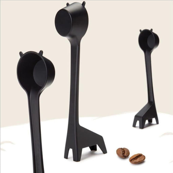 5 PCS Cartoon Giraffe Shape Coffee Spoon Coffee Bean Powder Quantitative Spoon Metering Plastic Spoon(Black)