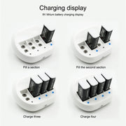 Four-Slot 9V Lithium Battery Charger For Multimeter Microphone Remote Control Battery Charger, US Plug