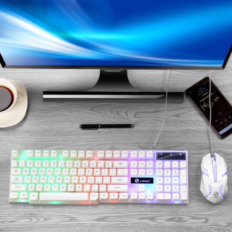LIMEIDE GTX300 1600DPI 104 Keys USB Rainbow Suspended Backlight Wired Luminous Keyboard and Mouse Set, Cable Length: 1.4m(White) - Wired Keyboard by LIMEIDE | Online Shopping South Africa | PMC Jewellery | Buy Now Pay Later Mobicred