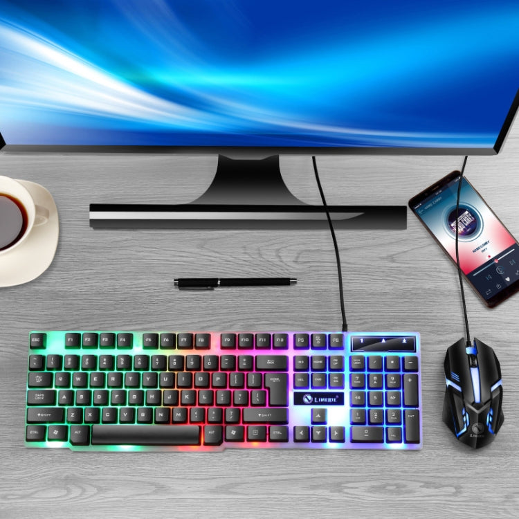 LIMEIDE GTX300 1600DPI 104 Keys USB Rainbow Suspended Backlight Wired Luminous Keyboard and Mouse Set, Cable Length: 1.4m(Black) - free shipping - PMC Jewellery - Order now!