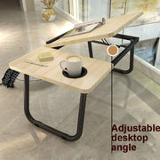 Bed Four-Speed Lifting Table Folding Laptop Desk  Adjustable Dormitory Lazy Table with Cup Holder, Size: 55x32x25cm(Aurora White)