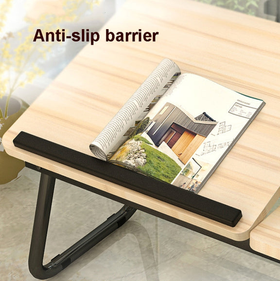 Bed Four-Speed Lifting Table Folding Laptop Desk  Adjustable Dormitory Lazy Table with Cup Holder, Size: 55x32x25cm(White Maple)