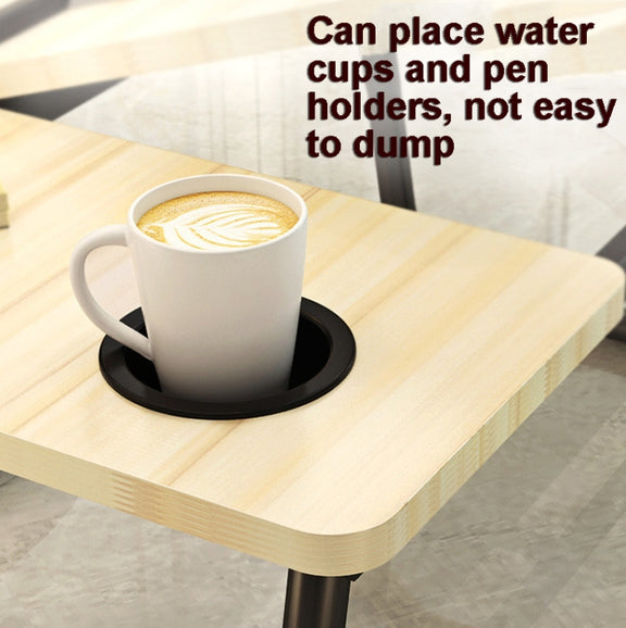 Bed Four-Speed Lifting Table Folding Laptop Desk  Adjustable Dormitory Lazy Table with Cup Holder, Size: 55x32x25cm(White Maple)