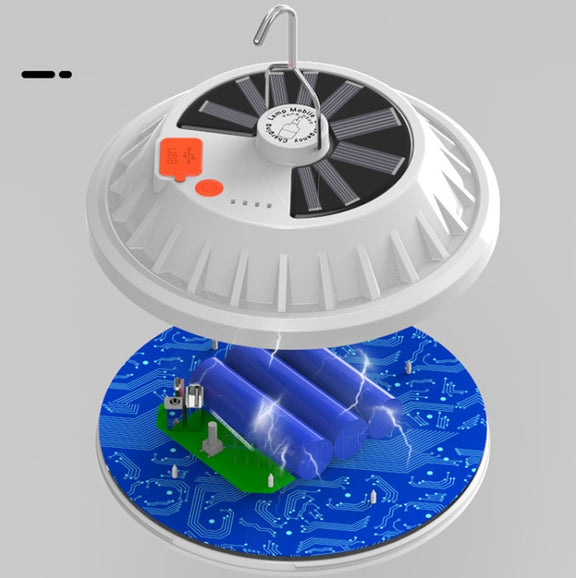 V62 Solar Power 120 LEDs UFO Rechargeable Light Household Emergency Light Bulb Outdoor Camping Night Market Stall Light