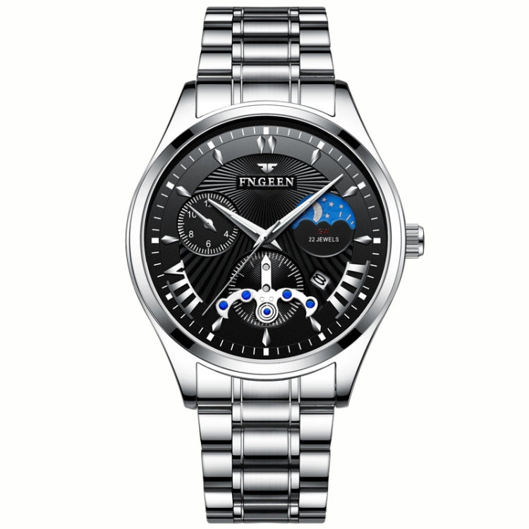 FNGEEN 5606 Men Luminous Casual Quartz Watch(White Steel White Shell Black Surface) - free shipping - PMC Jewellery - Order now!