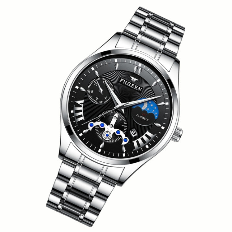 FNGEEN 5606 Men Luminous Casual Quartz Watch(White Steel White Shell Black Surface) - free shipping - PMC Jewellery - Order now!
